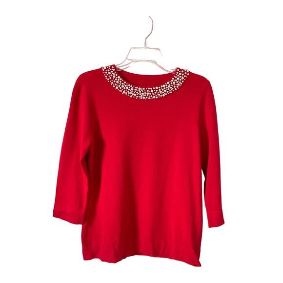 Karl Lagerfeld Paris Pearl Three Quarter Sleeve Sweater Red Size Small NEW - Picture 2 of 9